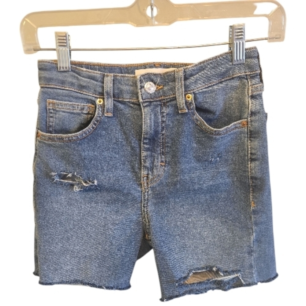 ASOS Topshop Jamie Light Blue Distressed Jean Shorts - Picture 3 of 6